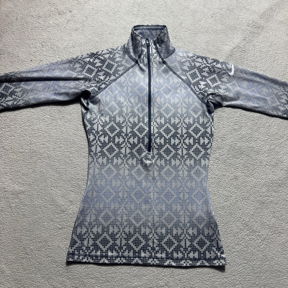 Nike Pro Top Womens Small Geometric Mock Neck 1/2 Zip Long Sleeve Pullover Gym - Picture 2 of 14